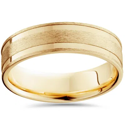 Pompeii3 6mm 14k Yellow Gold Brushed Double Inlay Wedding Band Size Selectable In Multi