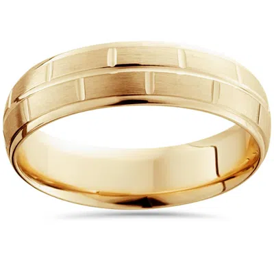 Pompeii3 6mm 14k Yellow Gold Hand Carved Brushed Wedding Band Size Selectable In Multi