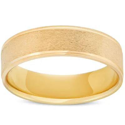 Pompeii3 6mm Brushed Round Polished Edge 10k Yellow Gold Wedding Band In Multi