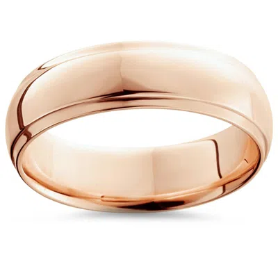 Pompeii3 6mm High Polished 14k Rose Gold Step Cut Mens Dome Wedding Band In Silver