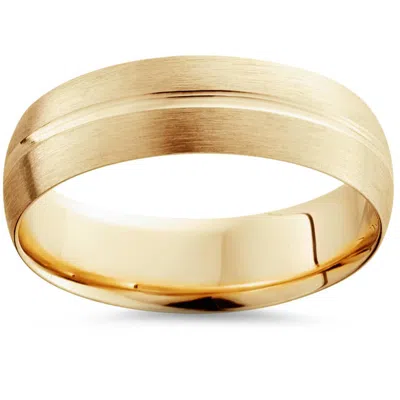 Pompeii3 6mm Low Dome 14k Yellow Gold Single Groove Brush Finish Wedding Band In Multi