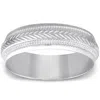 Pompeii3 6mm Mens 10k White Gold Brushed Hand Carved Pattern Wedding Band Size Selectable In Multi