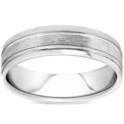 Pompeii3 6mm Mens Brushed Flat Wedding Band 10k White Gold Size Selectable In Multi