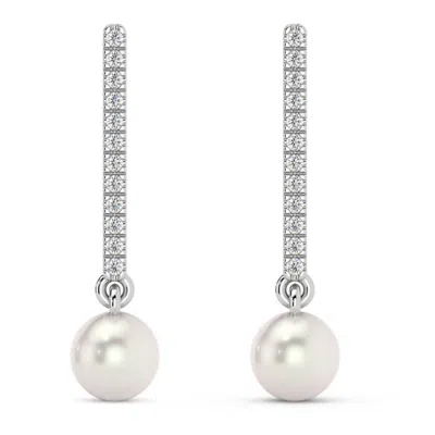 Pompeii3 6mm Pearl & Diamond Dangle Earrings Women's 14k Gold Tennis Earrings Lab Grown In Multi