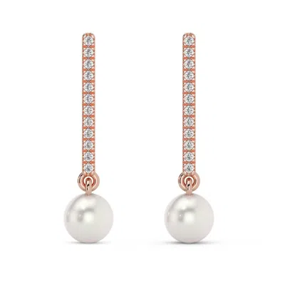 Pompeii3 6mm Pearl & Diamond Dangle Earrings Women's 14k Gold Tennis Earrings Lab Grown In Silver