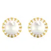 Pompeii3 6mm Pearl & Diamond Halo Studs Women's 14k Gold Earrings Lab Grown In Multi
