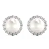 Pompeii3 6mm Pearl & Diamond Halo Studs Women's 14k Gold Earrings Lab Grown In Silver
