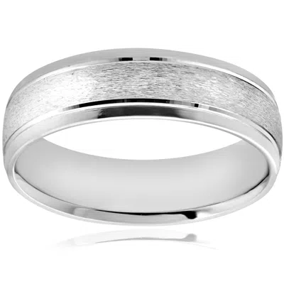 Pompeii3 6mm Platinum Mens Wedding Band Brushed Comfort Fit Flat Ring In Silver