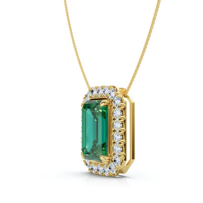 Pompeii3 7 1/2ct Emerald & Diamond Pendant Gold 3/4" Tall 18" Necklace