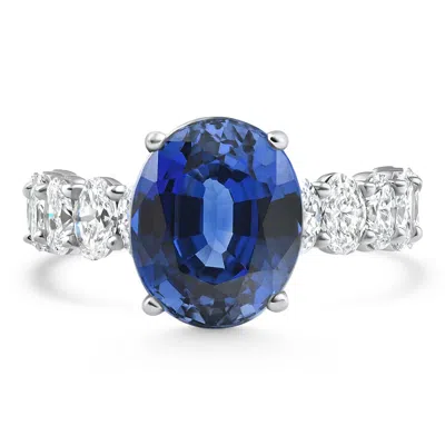 Pompeii3 7 1/2ct Oval Blue Sapphire Diamond Engagement Ring 14k Gold Lab Grown Size: 7