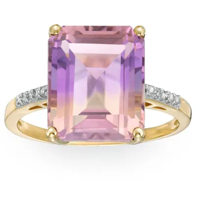 Pompeii3 7 Ct Emerald Cut Amethyst Diamond Ring In 10k Yellow Gold In Purple