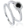 Pompeii3 7/8ct Cushion Halo Black Diamond Engagement Ring Set 14k White Gold In Black