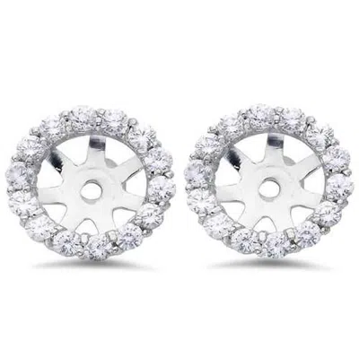 Pompeii3 7/8ct Diamond Halo Stud Earring Jackets Solid 14k White Gold (6-6.7mm)