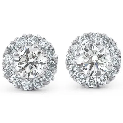Pompeii3 7/8ct Halo Diamond Studs 14k White Gold In Multi