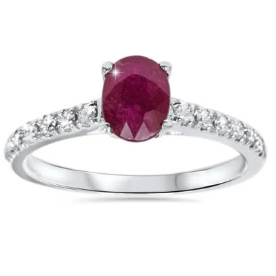 Pompeii3 7/8ct Oval Ruby & Diamond Ring 14k White Gold In Multi