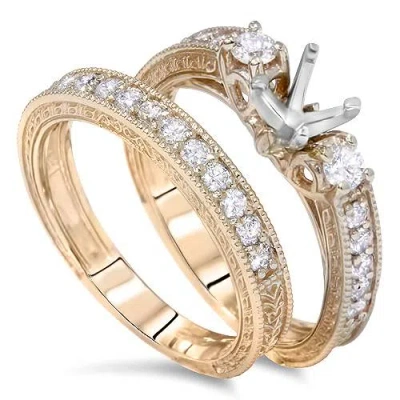 Pompeii3 7/8ct Vintage Engagement Ring Mount Set 14k Yellow Gold In Multi
