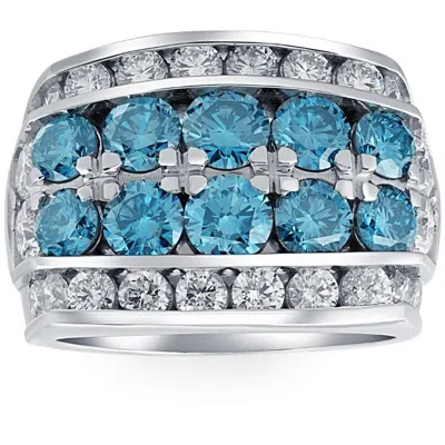 Pompeii3 7ct Blue Diamond Men's Four Row Anniversary Ring In 10k White Gold In Metallic