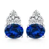 Pompeii3 7ct Blue Sapphire & Diamond Earrings White Gold Lab Grown Women's Earrings In Blue