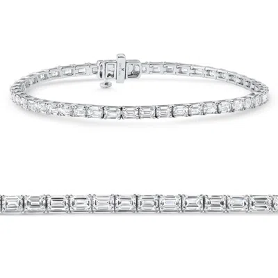 Pompeii3 7ct Emerald Cut Diamond East West Tennis Bracelet 14k White Gold Lab Grown In Metallic