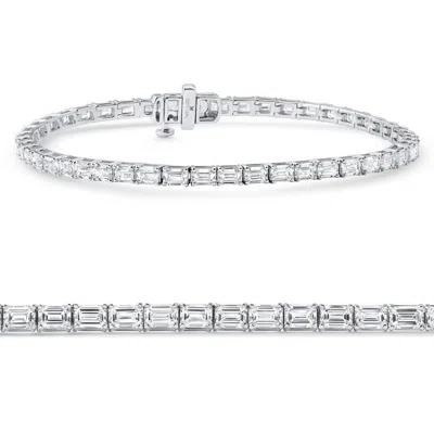 Pompeii3 7ct Emerald Cut Diamond East West Tennis Bracelet 14k White Gold Lab Grown Size: Medium In Gray