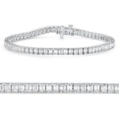 Pompeii3 7ct Emerald Cut Diamond Tennis Bracelet 7" 14k White Gold In Metallic
