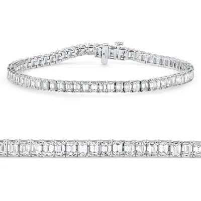 Pompeii3 7ct Emerald Cut Diamond Tennis Bracelet 7" 14k White Gold Size: Medium In Silver