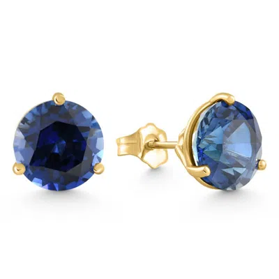 Pompeii3 7ct Round Blue Sapphire Studs 9mm Women's 14k Earring 3 Prong Martini Lab Grown