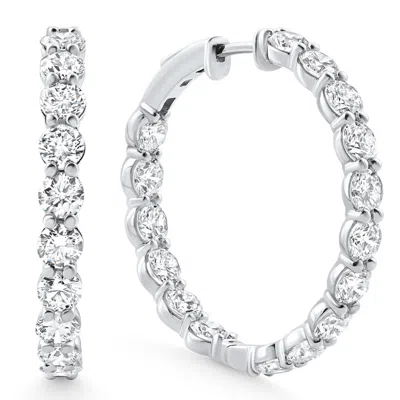 Pompeii3 7ct Tw Round Diamond Inside Outside Hoops Vault Lock 14k White Gold Lab Grown In Metallic