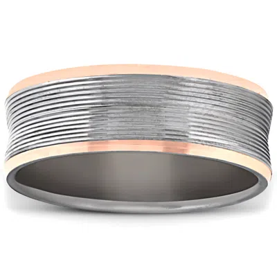 Pompeii3 7mm 14k Rose Gold & Black Grooved Mens Ring Wedding Band