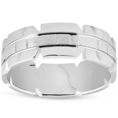 Pompeii3 7mm 14k White Gold Mens Brushed Handmade Wedding Band In Multi