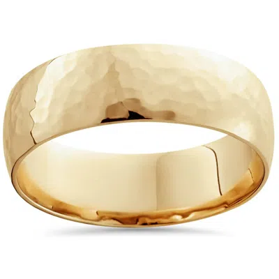 Pompeii3 7mm 14k Yellow Gold High Polished Hammered Mens Wedding Band Size Selectable In Multi