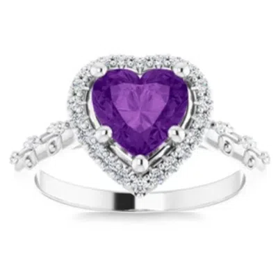 Pompeii3 7mm Amethyst Halo Diamond Heart Shape Accent Ring In 14k White Or Yellow Gold In Purple