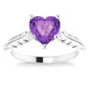 Pompeii3 7mm Amethyst Solitaire Heart Shape Leaf Accent Ring In 14k White Or Yellow Gold In Multi