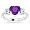 Pompeii3 7mm Amethyst Three-stone Diamond Heart Shape Ring In 14k White Or Yellow Gold In Multi