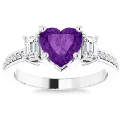 Pompeii3 7mm Amethyst Vintage Diamond Heart Shape Accent Ring In 14k White Or Yellow Gold In Purple