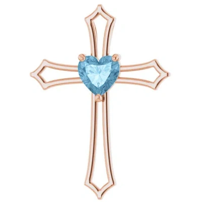 Pompeii3 7mm Blue Topaz Women's Heart Pendant In 14k Gold Necklace 7mm Tall In Multi