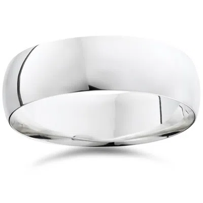 Pompeii3 7mm Dome High Polished Wedding Band 10k White Gold Size Selectable In Silver