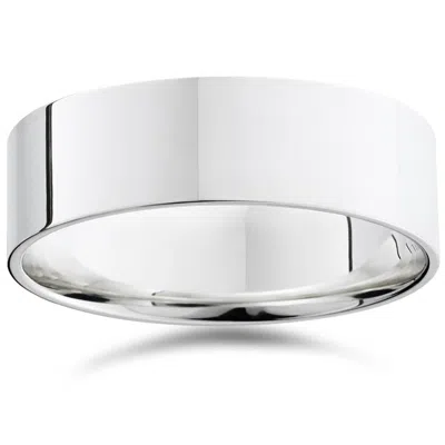 Pompeii3 7mm Flat High Polished Wedding Band 10k White Gold Plain Mens Ring Comfort Fit Size Selectable In Multi
