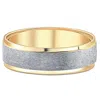 Pompeii3 7mm Mens 10k White And Yellow Gold Two Tone Brushed Flat Edge Wedding Band In Silver