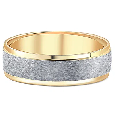 Pompeii3 7mm Mens 10k White And Yellow Gold Two Tone Brushed Flat Edge Wedding Band In Silver