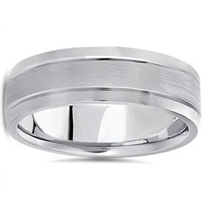 Pompeii3 7mm Mens Brushed Flat Wedding Band 14k White Gold In Multi
