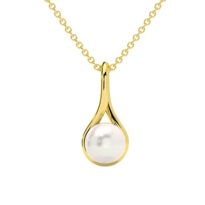 Pompeii3 7mm Pearl Solitaire Pendant 14k Gold 18" Necklace 18mm Tall In Multi
