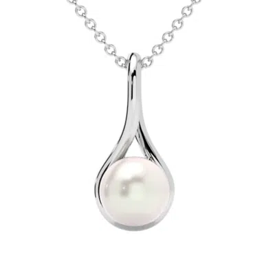 Pompeii3 7mm Pearl Solitaire Pendant 14k Gold 18" Necklace 18mm Tall In Silver
