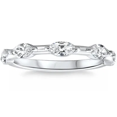 Pompeii3 .80ct Marquise Diamond Wedding Ring Stackable Band 14k Gold Lab Grown In Silver