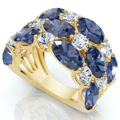 Pompeii3 8.50ct Blue Sapphire Wide Anniversary Ring 14k Gold Lab Grown Ef/vs