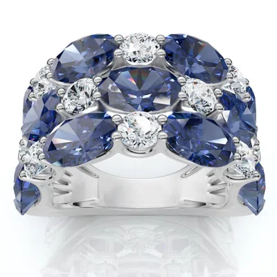 Pompeii3 8.50ct Blue Sapphire Wide Anniversary Ring 14k Gold Lab Grown Ef/vs In Multi