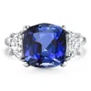 Pompeii3 8.50ct Tw Cushion Blue Sapphire & Diamond 3-stone Ring 14k White Gold Lab Grown In Blue