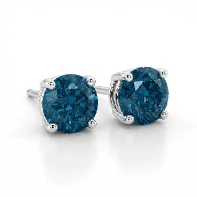 Pompeii3 .85ct Round Brilliant Cut Blue Diamond Studs 14k Gold Earrings In Neutral