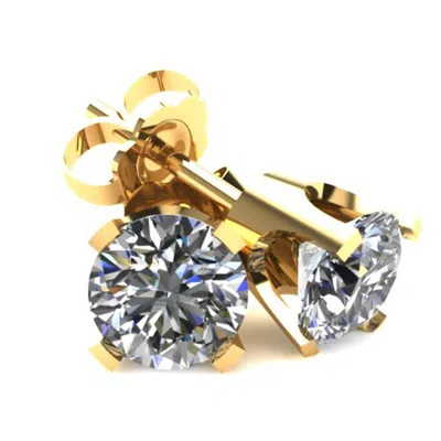 Pompeii3 .85ct Round Brilliant Cut Natural Diamond Stud Earrings In 14k Gold Classic Setting In Black