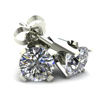 Pompeii3 .85ct Round Brilliant Cut Natural Diamond Stud Earrings In 14k Gold Classic Setting In Silver